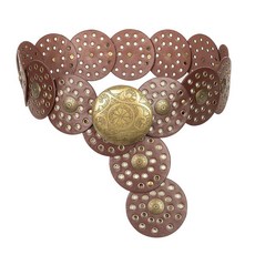 OVOY 와이드 디스크-웨스턴 벨트-여성용 빈티지 리벳 벨트 콘초 펑크 보헤미안 할로우 허리 드레스 청바지용 브라운.