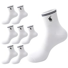 마상격구 남성 국산 스포츠 커버 중목 양말, 화이트, 8개