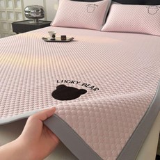 LUCKY BEAR 涼感墊 冰豆豆涼席, 幸運熊粉 高分子PE涼感科技,150x200涼席 枕套2個