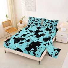 ECLATIS F2E(넓음)lyou 소 프린트 시트 세트 트윈 사이즈 아동용 퍼플 화이트 침대 남아 여아 청소년용 만화 우유 딥 포켓 매트리스 커버 쾌적한 통기성 동물 침구 농, 블랙 화이트 핑크