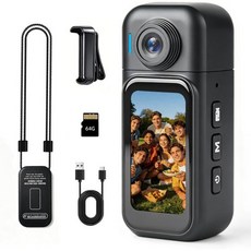 미니 바디 카메라 64GB 4K 액션 휴대용 POV 1.47인치 터치스크린 및 충전 도크 바이킹 스키 야구 오토바이 반려동물용검정, 1080P, 3 Accessories