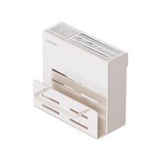 卡貝 cobbe 壁掛式 201 不鏽鋼刀架 - 單杯帶桿 多功能砧板/筷子/刀具收納架 - 免釘牆, 1個, FJ-21B051-G白不銹鋼刀架-白色, 白色