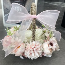 조화 화동바구니 꽃바구니 예동 링베어러 피치러넌, 핑크러넌, 큰바구니, 1개