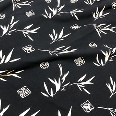 藍黑底竹葉印花棉綢/嫘縈 fabric 細滑涼爽 幅寬145cm, 藍黑