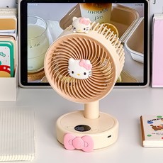 (아미자드) 2026년 헬로 키티 귀여운 캐릭터 탁상용 선풍기 휴대용 충전식 소형 2000mah 대용량 무선 책상용 USB 써큘레이터, 베이지색 Kitty 3종 세트 2000mah, 무선버전