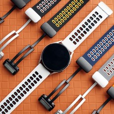 갤럭시워치3 45mm 갤럭시워치6 갤워치4 호환 D버클 자석 스트랩 투톤일자 스포츠밴드, 22mm(버클-실버), 라이트그레이-화이트