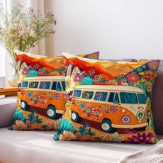 YucZiken 레트로 보헤미안 밴 장식용 쿠션 커버 45.7 x 45.7cm(18 18인치) 2개 세트 | 소파 침실 및 거실용 다채로운 장식 케이스 축제 여름 분위기를 위, 히피 밴 YucZiken 129748 90049145