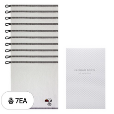 송월타월 스누피 블랙라인 고리 핸드타월 + 케이스 10p, 아이보리, 7세트