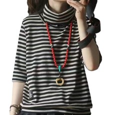 WAWAMOM 여성 가을겨울 목폴라 7부티 여자 루즈핏 터틀넥 7부 티셔츠 GFA035