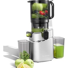 AMZCHEF 슬로우 주서 - 과일 및 채소 테스트 1위 XXL 138mm 입구 BPA-Free 레시피북 포함 2L 용량 3중 필터 실버, 단일구성