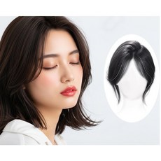 여성 앞머리 웨이브 가르마 정수리 커버 가발 부분 헤어피스 붙임머리, 1개, 블랙