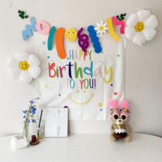 패브릭 데이지꽃 생일 가랜드 파티 배너 세트 기념일 파티용품 해피벌스데이 폭죽 머리띠, 생일 가랜드 세트B, 1세트