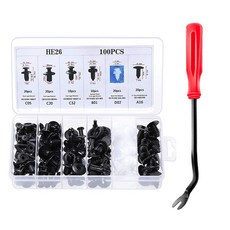 자동차범퍼 도어 플라스틱볼트나사100개+플라스틱리벳제거용드라이버, 1개, 혼합