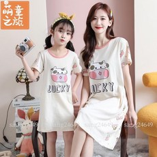 萌童 100-180CM 兒童純棉洋裝 短袖公主裙 親子裝母女睡裙 休閒家居服 空調裙 寶寶卡通圓領洋裝