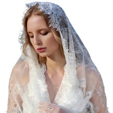NOIMTTY 교회 및 라틴 미사를 위한 가톨릭 만틸라 베일 꽃무늬 레이스 헤드 커버 여성용 채플 웨딩 베일 259289, A-white
