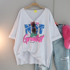 달콩 여성 노노브이넥오버핏반팔티셔츠 루즈핏 트임 체형커버