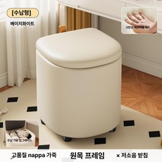 화장대 의자 회전 스툴 달린 엔틱 파우더룸 바퀴 체어, 크림 화이트 [수납 발받침 포함]