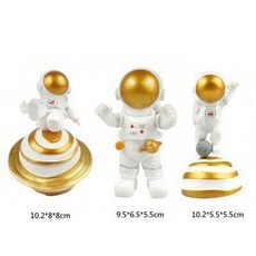 우주인 케이크 장식 항공우주 달 우주 비행기 로켓 소년 생일, 1개, PVC골드우주인3개