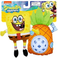 Design LAB Inc. 네모바지 스폰지밥 공식 상품 | 플러시 강아지 장난감 | 스폰지밥 & 게리 바다 달팽이 (2팩) 중첩 장난감 테니스 공 및 부드러운 숨기기 및 찾, 스폰지밥과 파인애플