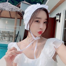 큐티 레이스프릴 수영모자 휴양지룩 물놀이 러블리 스윔캡, 화이트