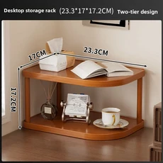 간단한 데스크탑 다층 수납 선반 견고한 목재 디스플레이 정리대 코너 간편 조립 다용도 잡화용, 01 브라운 | 2층 [굵고 두꺼워져 구조가 안정적임]