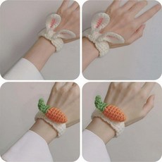 니트 뜨개 팔찌 토끼귀 당근 실 인형 모자 머리띠 수공예 액세서리