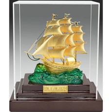 金雕帆船擺件 永順風航裝飾品, 純金箔雕塑小櫥窗～【一帆風順】順風順水
