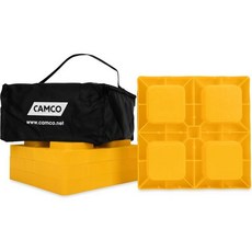 캠코 캠퍼/레저 차량 수평 블록 쌓을 수 있는 맞물림 디자인 및 RV 보관용 지퍼백 포함 단일 휠 이중 쌍축 기타와 호환 4개 세트 (44501), 8.5인치 x 8.5인치, 표준-4팩, 옐로우