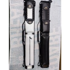 國華撞球 高尚型撞球桿專用真皮打釘6孔球筒 2大4小 雙前截 跳桿 衝桿 高級真皮 可提、背兩用, 黑白, 1個