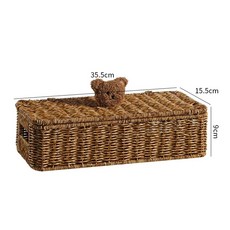 틈새 라탄바구니 등나무 수납바구니 사각라탄바구니 보관함, 1개, L. 진한 커피색 직사각형 손잡이 곰돌이 디자인