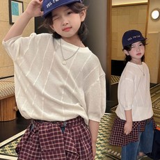 델루비오 아동 시스루 반팔 니트 티셔츠 루즈핏 망사 니트 상의