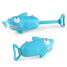 可愛鯊魚造型拉動式水槍 兒童夏日戶外戲水玩具 輕巧易握 操作簡單, 藍色, 1個