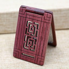 綠檀木方形鏤空化妝鏡 摺疊便攜鏡, 紫祥和