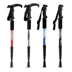 가벼운 등산 스틱 용 장비 폴대 컴팩트 4단 지팡이 품 용품 T자형 퀵도매 일자, 등산스틱 T자형 블랙