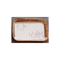 哈日媽咪的愛敗日記 前田祥子 小鳥長方盤(小 大) 日本陶藝餐盤 長方形點心盤, 焦糖點點, 1個