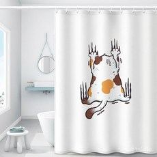 防水浴簾 加厚免打孔門簾 隔斷簾 浴室掛簾 家用貓咪圖案, 人物6,200*200cm浴簾+掛環, 1個