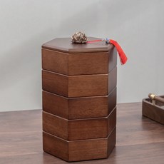 實木堅果盤客廳幹果收納盒喜糖結婚瓜子果盒木質分格帶蓋創意中式, 六角五層蓮花提手升級款, 1個