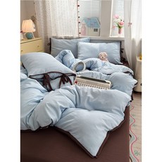 런런피티 워싱 코튼 배색 스트랩 침구 4종 세트 파스텔 감성 사계절 이불 커버