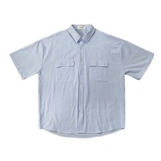 [HYC] 城市男孩 雙口袋 直條紋 棉麻 廓型 短袖襯衫 工裝襯衫 落肩 寬鬆 日系穿搭 百搭 襯衫