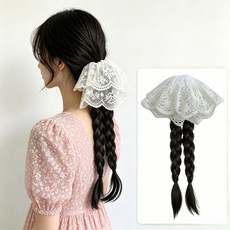 믹스알리 땋은 트윈테일 집게 레이스 긴 꽈배기 가발 집게핀 50cm, 01 블랙A, 1개
