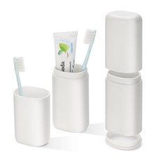 여행용 칫솔 및 치약 케이스 휴대용 홀더 구강 세정제 컵이 있는 대형 화이트 용기 여행 캠핑 학교 가정용 투인원 정리함, 1
