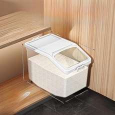 쌀 보관통 주방 위생용기 등급 보관함 습기 방지 곡물 통 북유럽 스타일 플라스틱 보관 용기, 15)투명 화이트 - 용량 25kg- 계량컵 증정