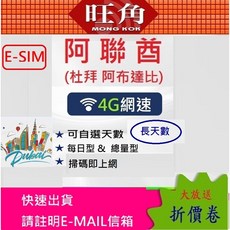 旺角 杜拜/阿聯酋 E-SIM (阿布達比/UAE 中東適用，長天數), 1個, 選項B  阿聯酋15天共20GB