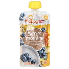 Happy Family Organics Tot® 슈퍼 모닝 2년 이상용 유기농 바나나 블루베리 요거트 귀리 및 치아 113g(4oz) Organics (해피 패밀, Happy Family Organics, Tot® 슈