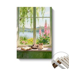 現代簡約裝飾畫 貓咪風景主題 適用於民宿公寓 適用於客廳臥室 內框畫, 內框畫A,30x40cm