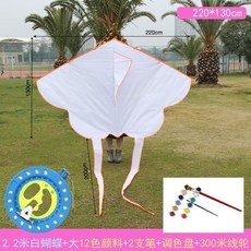 【開發票/統編】DIY彩繪風箏 (附發票) 特大空白風箏 兒童手作塗鴉 親子教學 多款造型, 2.2米白蝶+大12色+300米線輪, 1個