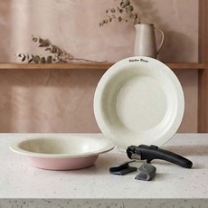 파르셀 플라잉팬 인덕션 세라믹 코팅 멀티핸들 프라이팬 접시 2종, 1세트, 낮은형+깊은형, 핑크