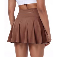 Tivifox 여성용 플리츠 스커트 하이 웨이스트 미니 테니스 스커트 반바지 포켓 포함 피클볼 스케이터 치어 치어 스커트 브라운. XXL