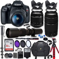 캐논 EOS 리벨 T7 DSLR 카메라 18-55mm IS II 렌즈 EF 75-300mm f4-5.6 III 및 500mm 프리셋 32GB 메모리 필터 모노포드 전문가용 번들, 18-55mm + 75-300mm + 500mm Pre