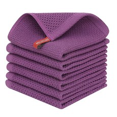 Kitinjoy 100% 면 주방 행주 (30.5 x 30.5cm(12 x 12인치) 탠) 6팩 와플 직조 울트라 소프트 흡수성 접시 타월 빠른 건조 주방 타월 접시 걸, Violet